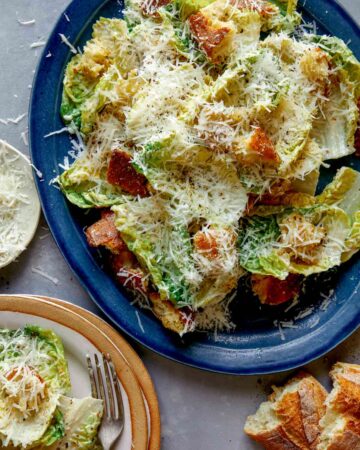 Caesar salad on a platter.