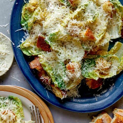 Caesar salad on a platter.