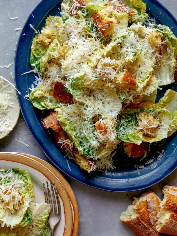 Caesar salad on a platter.