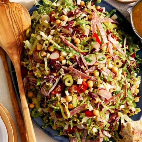The best Italian Chopped Salad recipe on a platter.