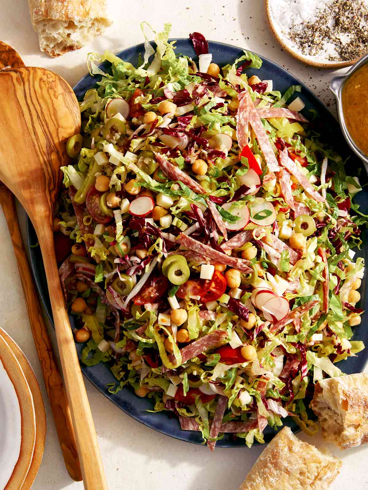 The best Italian Chopped Salad recipe on a platter. 