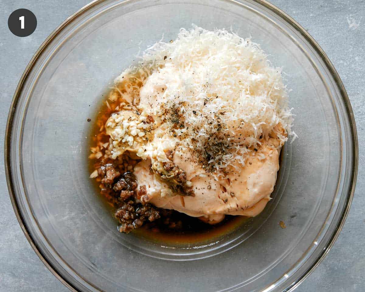 Caesar salad dressing in a bowl. 