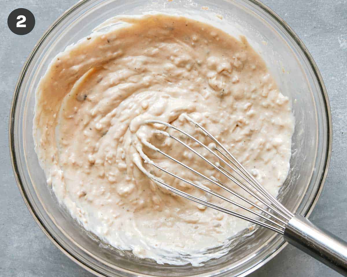 Caesar salad dressing in a bowl. 