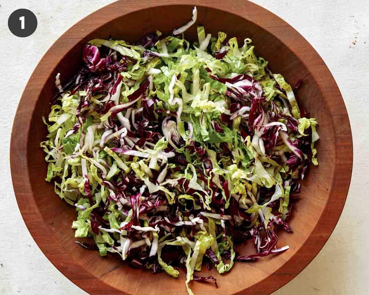 The base lettuce for an Italian chopped salad. 