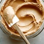 Peanut butter frosting in a bowl.