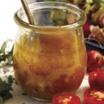 Red wine vinaigrette recipe in a jar.