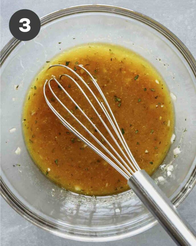 Red wine vinaigrette recipe in a glass bowl.