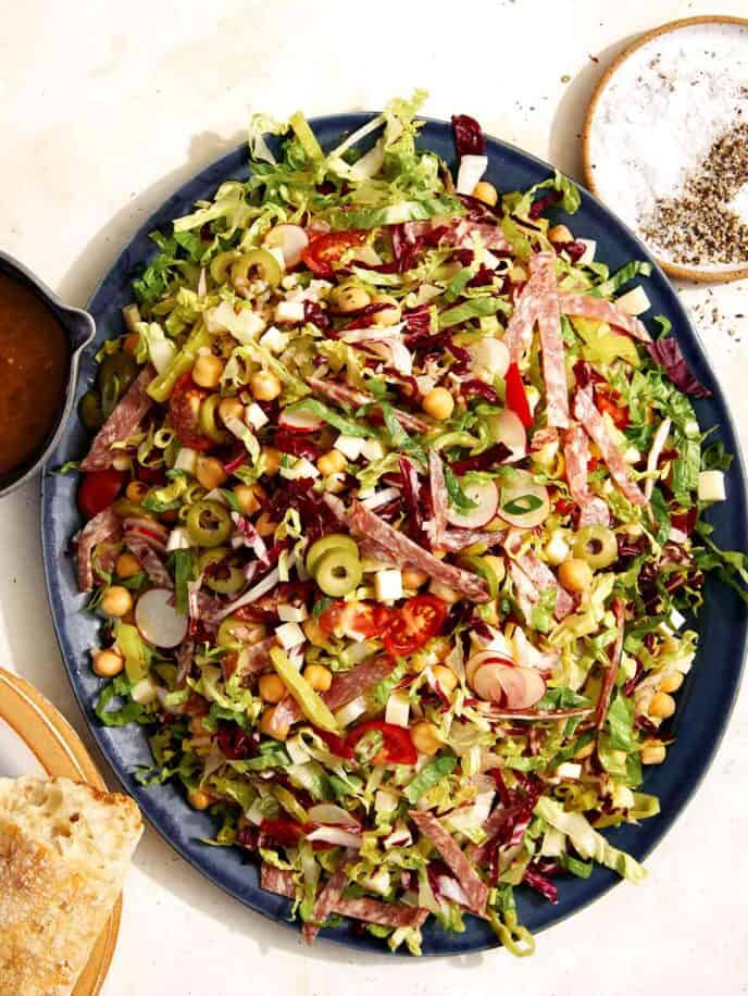 Italian chopped salad on a platter.