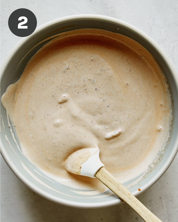 Baja sauce in a bowl mixed together.