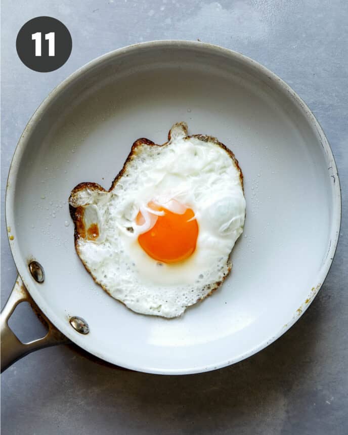 Fried egg in a skillet.