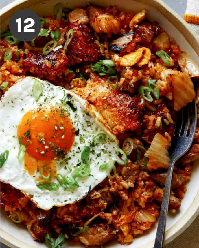 Kimchi fried rice in a bowl. 