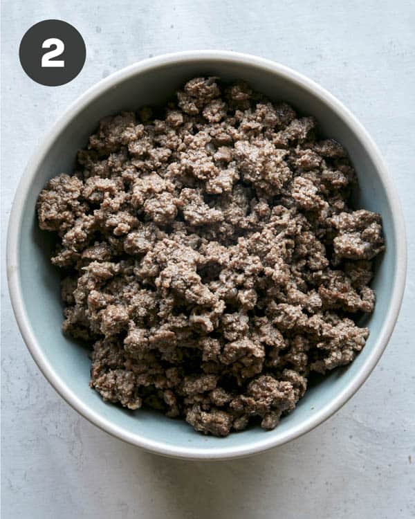 Ground beef in a bowl. 