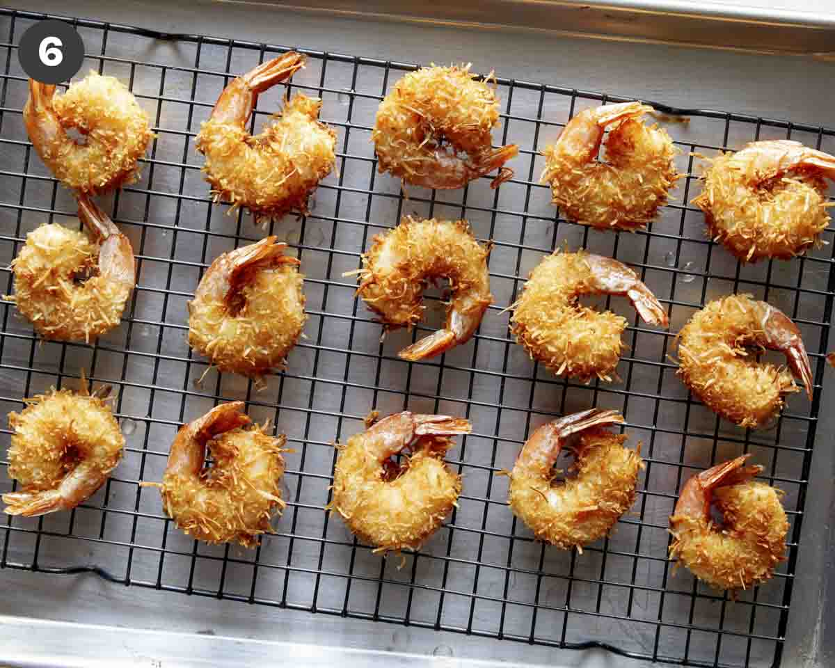 Freshly fried coconut shrimp.