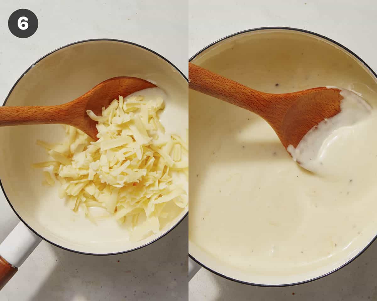 Making queso sauce to drizzle on nachos.
