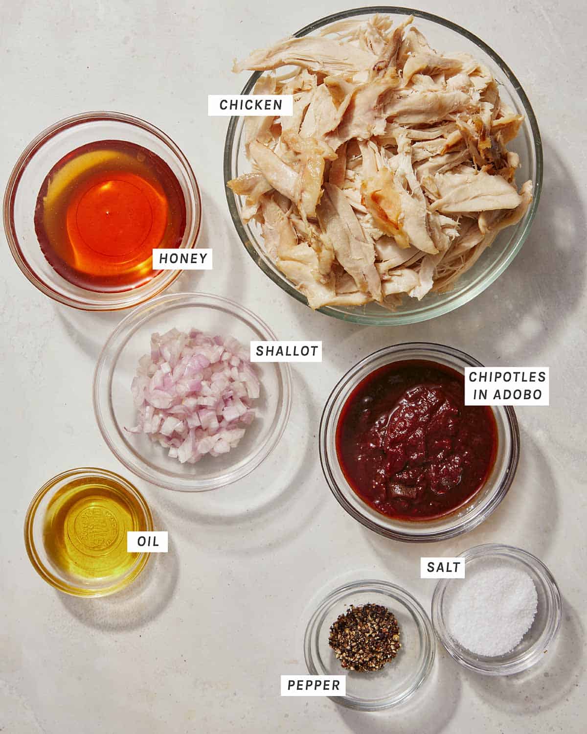 Chipotle chicken ingredients on a kitchen counter. 