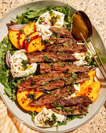 Grilled Steak Salad recipe in a platter.