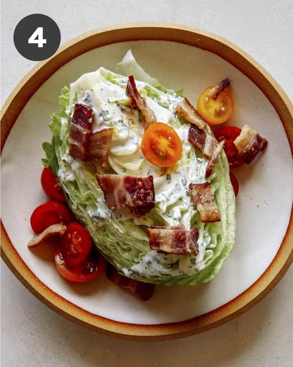 The process of making a wedge salad. 