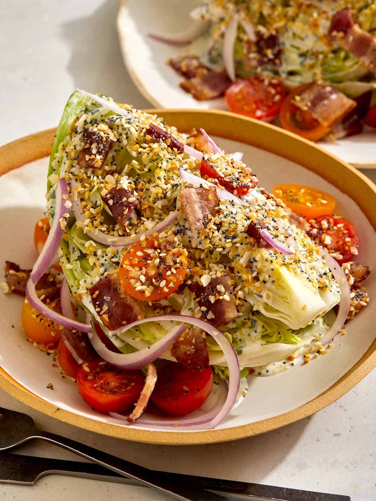 Wedge salad recipe in a bowl. 