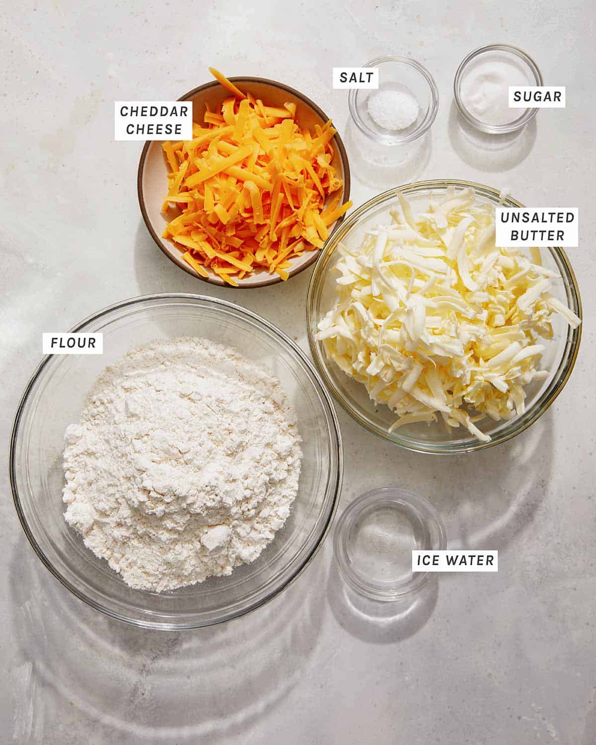 Ingredients for a cheddar crust. 