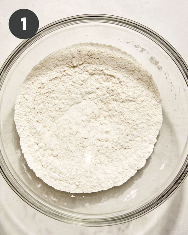 Flour mixture in a glass bowl. 