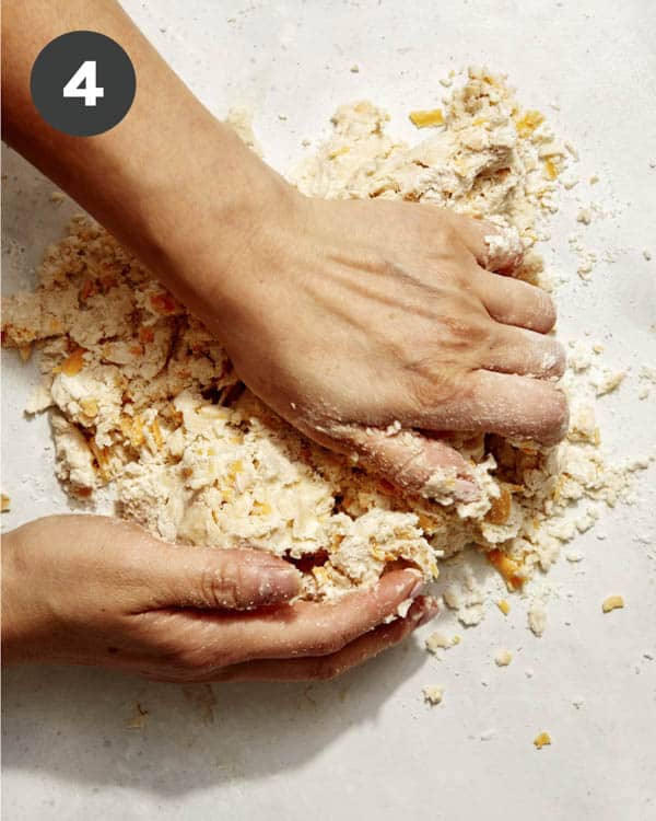 Pie crust being kneaded.