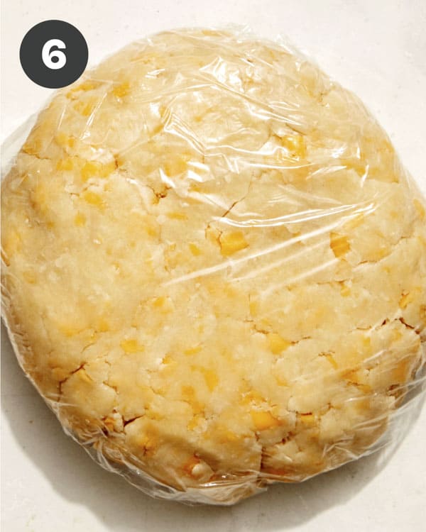 Cheddar crust wrapped in a plastic wrap.