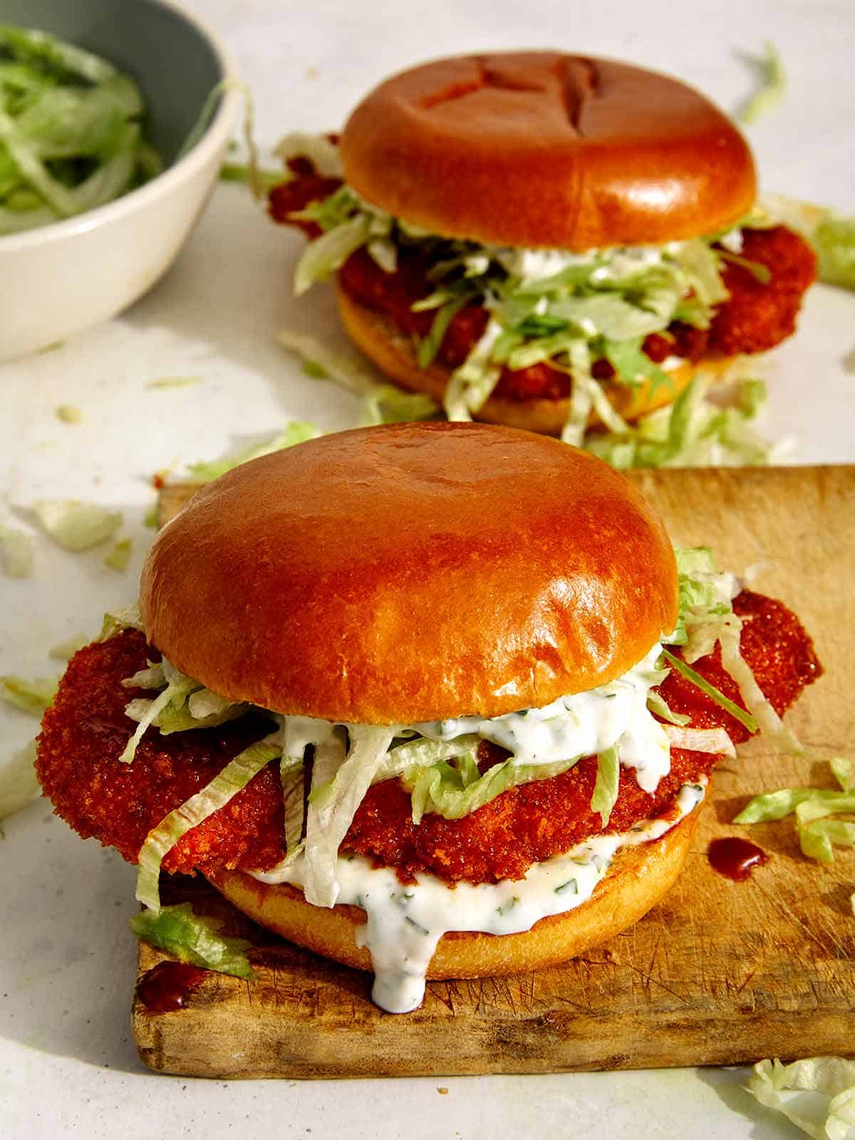 Baked hot honey chicken sandwiches made from our recipe. 
