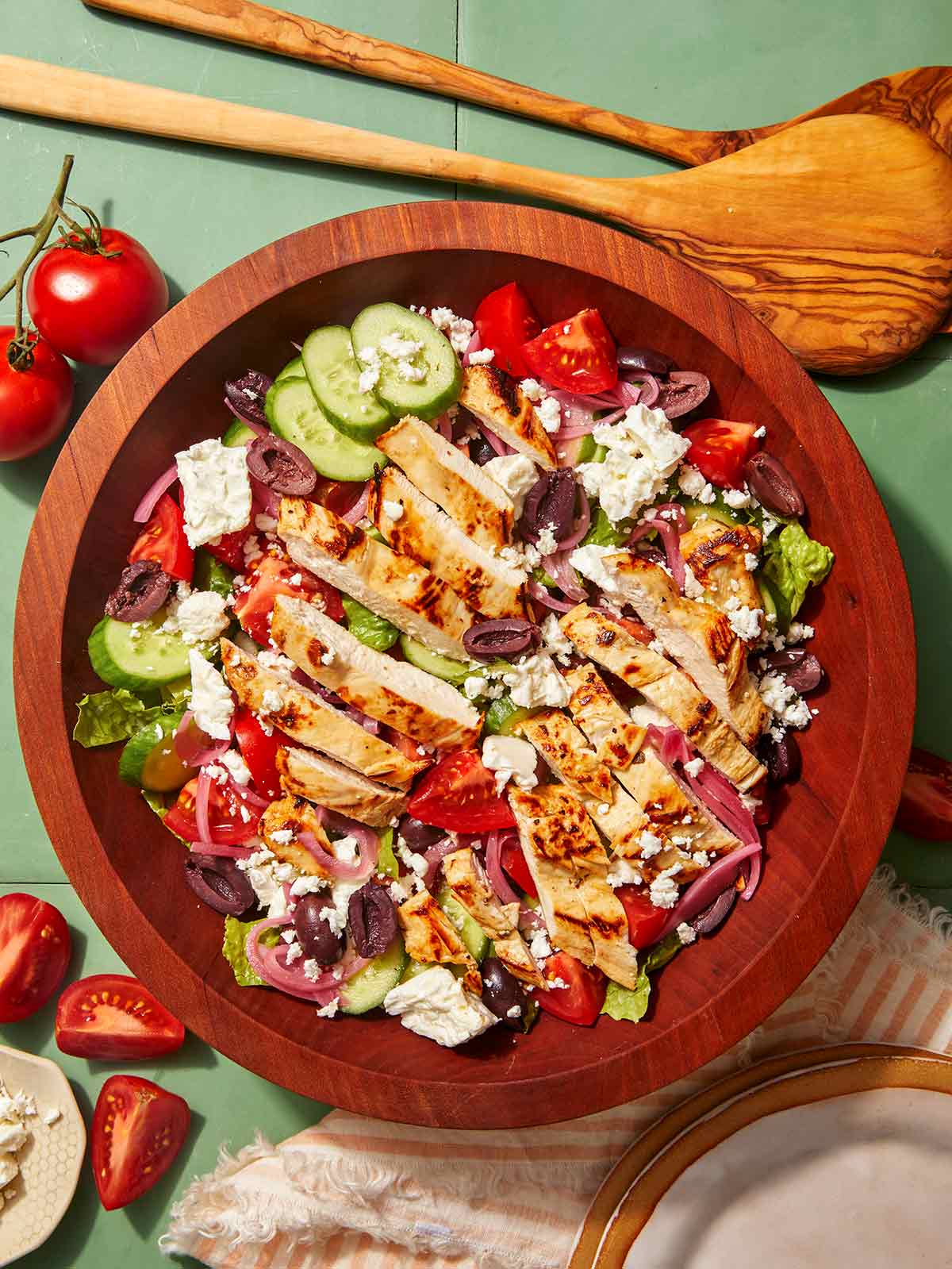 Greek salad recipe in a bowl. 