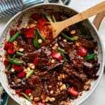 Kung Pao Beef recipe in a skillet.