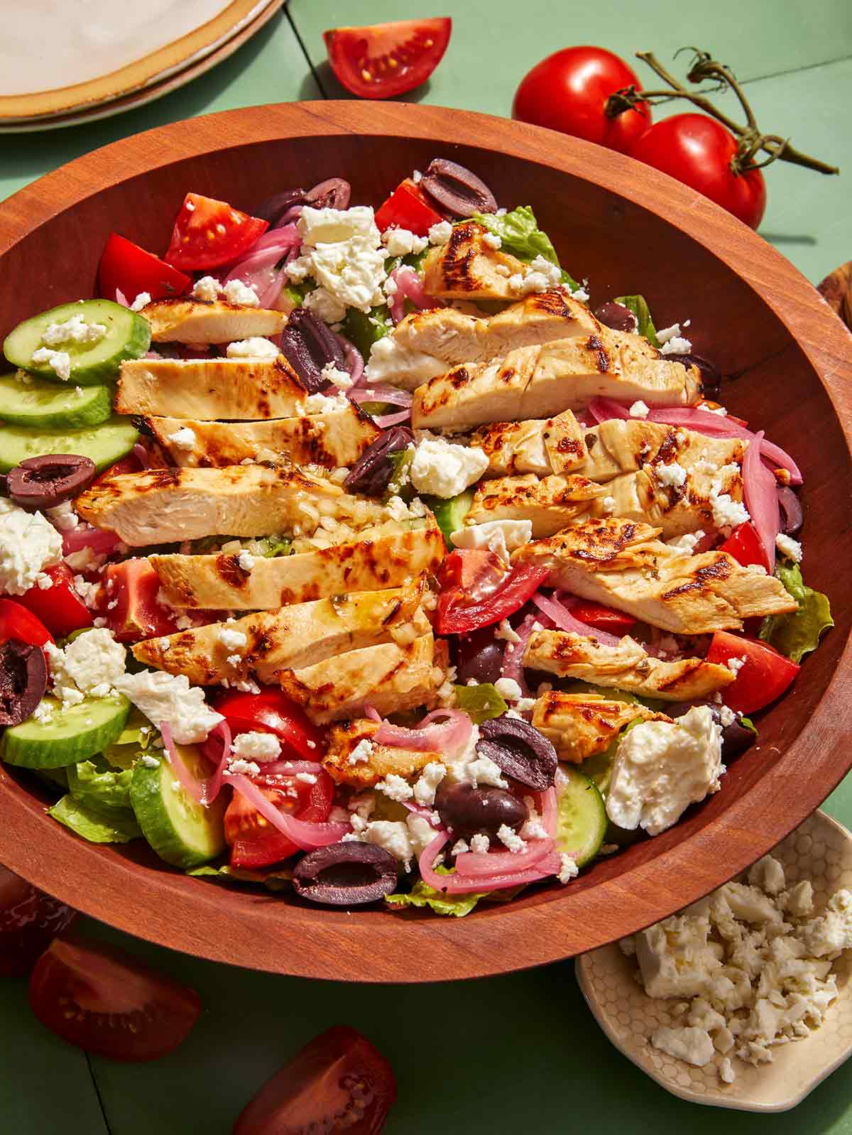 Greek salad in a bowl for dinner. 