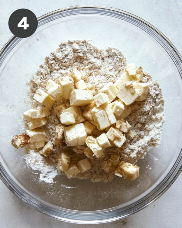 Apple crisp ingredients to mix in butter.