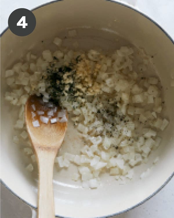 Cooking onions with garlic and thyme.