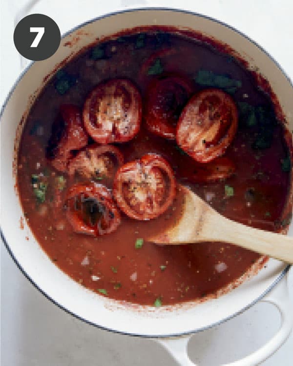 Tomato soup base with roasted tomatoes and broth added.