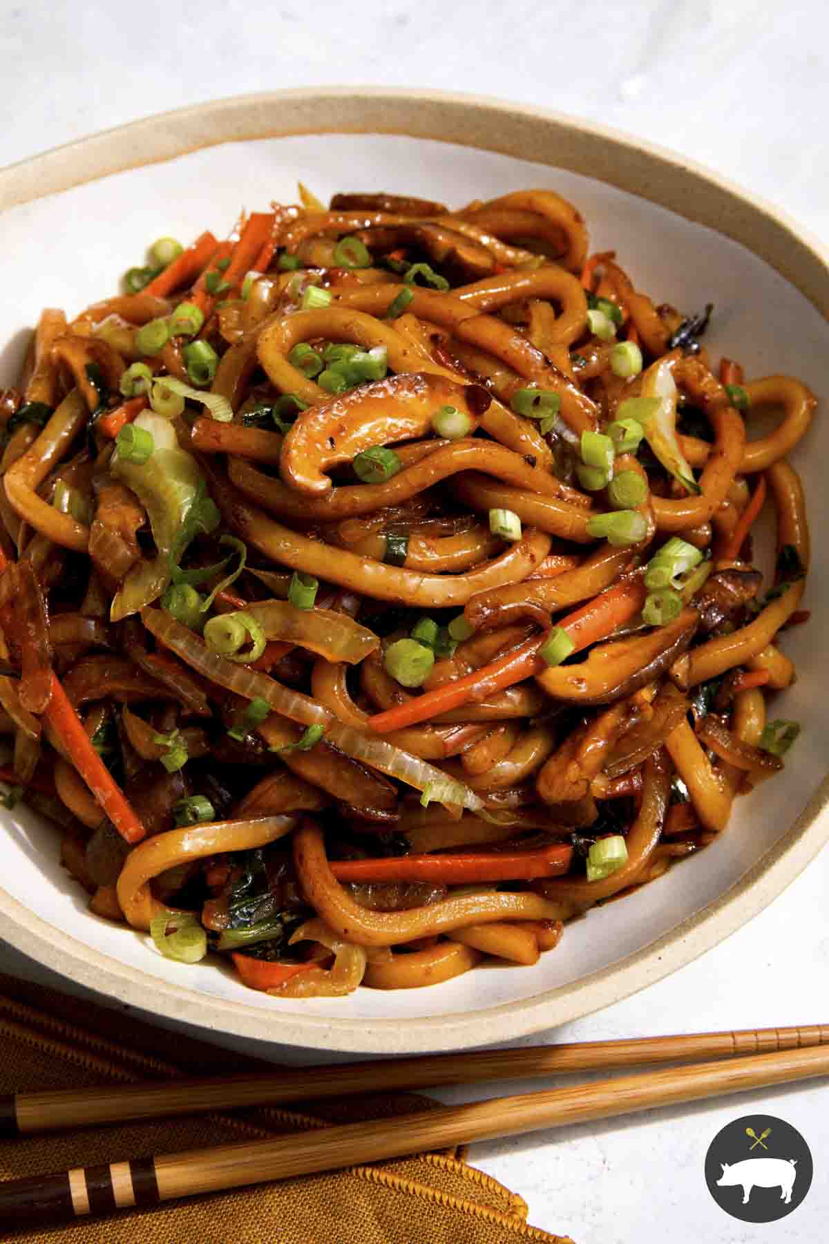 Yaki Udon Spoon Fork Bacon