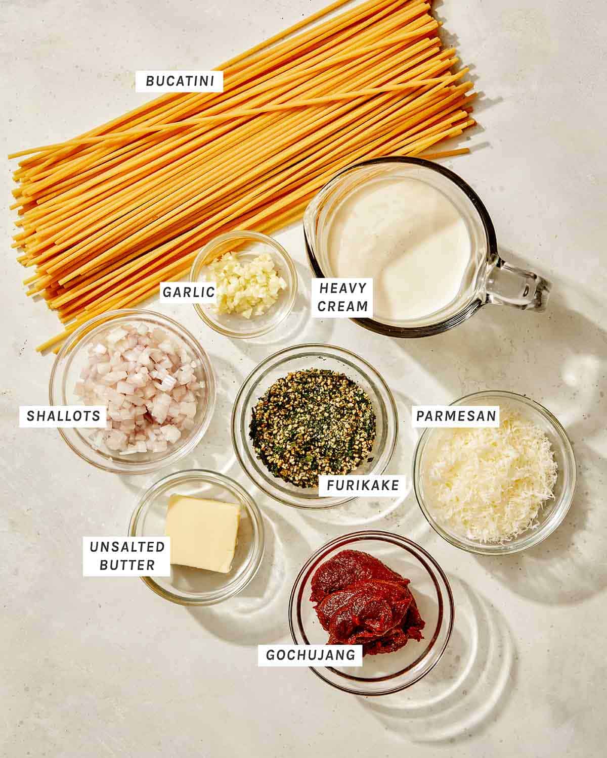 Ingredients for gochujang pasta. 