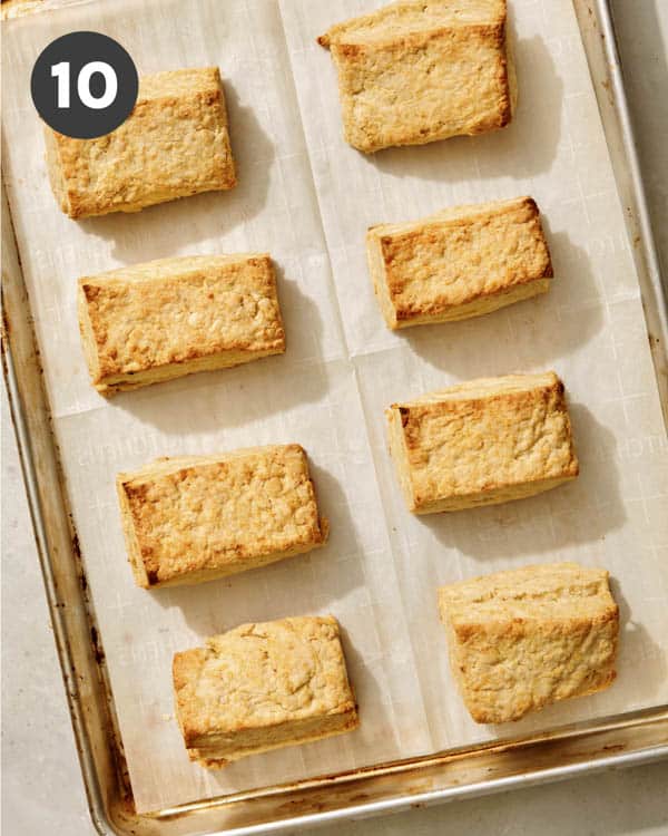 Buttermilk biscuit baked on a baking sheet. 