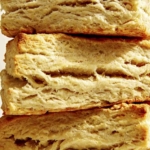 Buttermilk biscuits close up stacked.