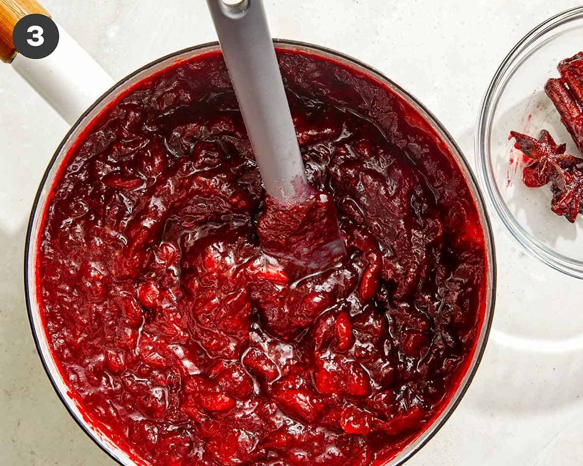 Cranberry sauce in a pot.