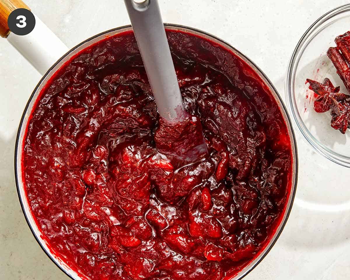 Cranberry sauce in a pot. 