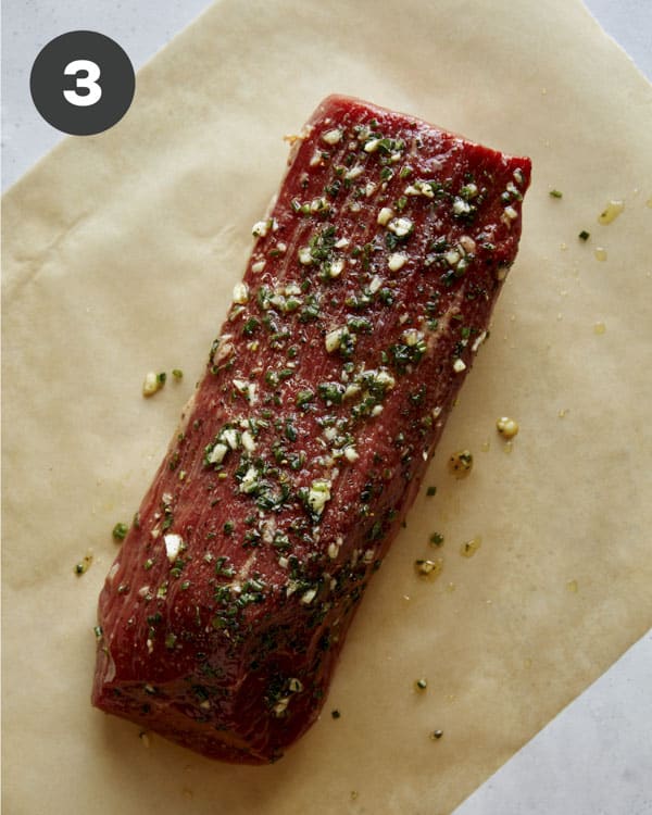 Marinade rubbed all over roast beef.