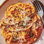 Gochujang pasta in a bowl.