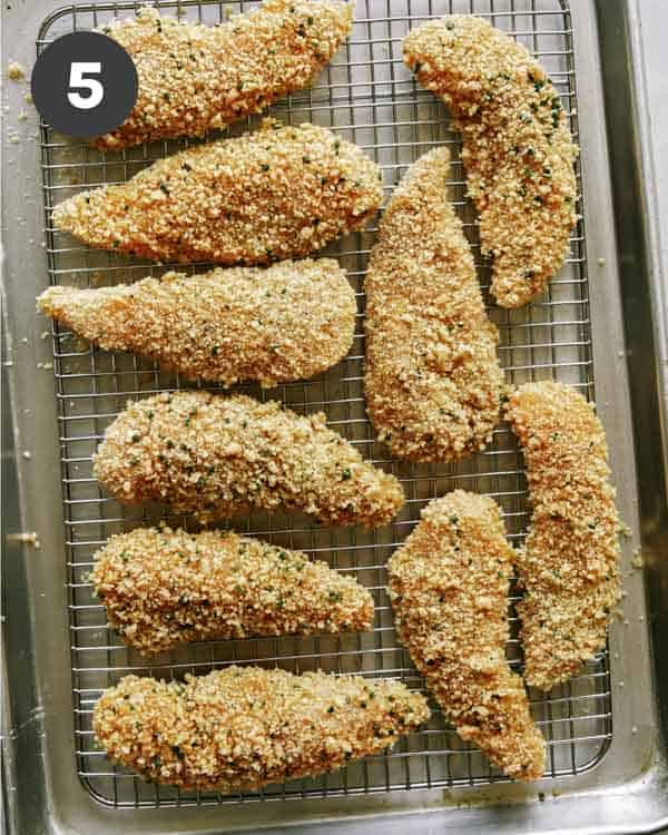 Chicken tenders ready to be air fried.