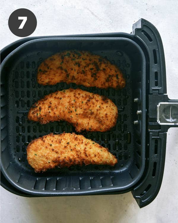 Air fryer chicken tenders cooked.