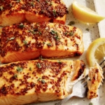 Air fryer salmon on a platter.