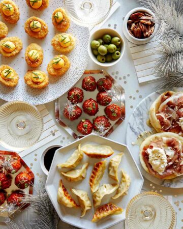 Best new years eve appetizers on a table ready to be served.