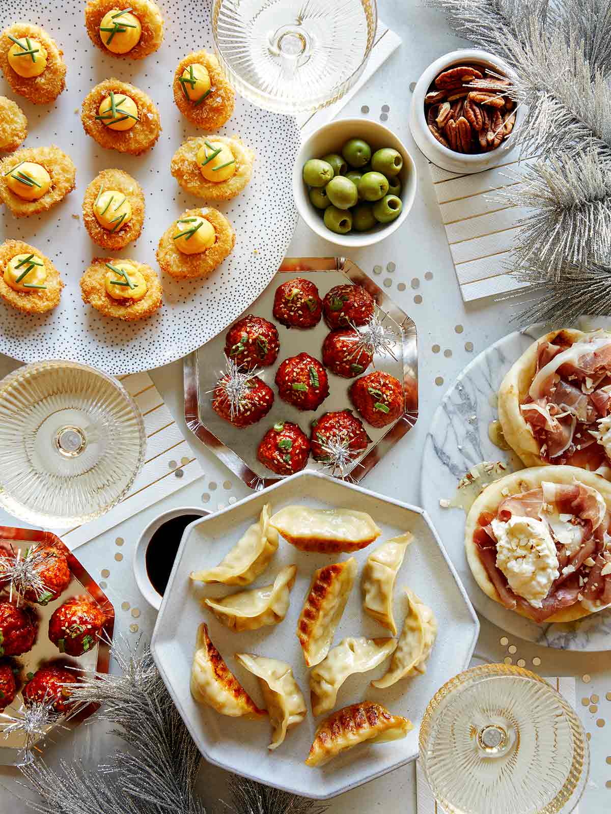 Best new years eve appetizers on a table ready to be served. 