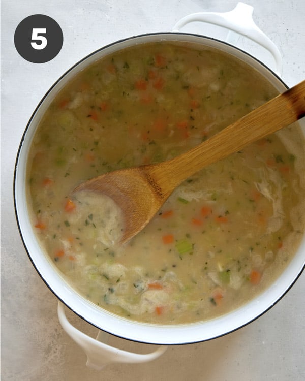 Chicken gnocchi soup with stock.