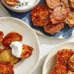 Crispy parmesan potatoes served with sour cream.