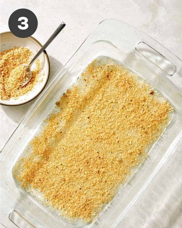 Parmesan lining the baking dish for potatoes.