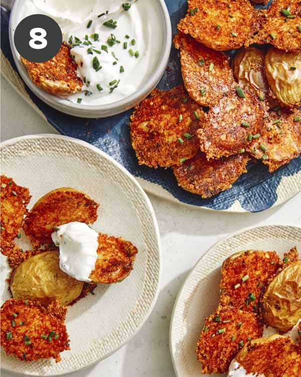 Crispy parmesan potatoes served with sour cream. 